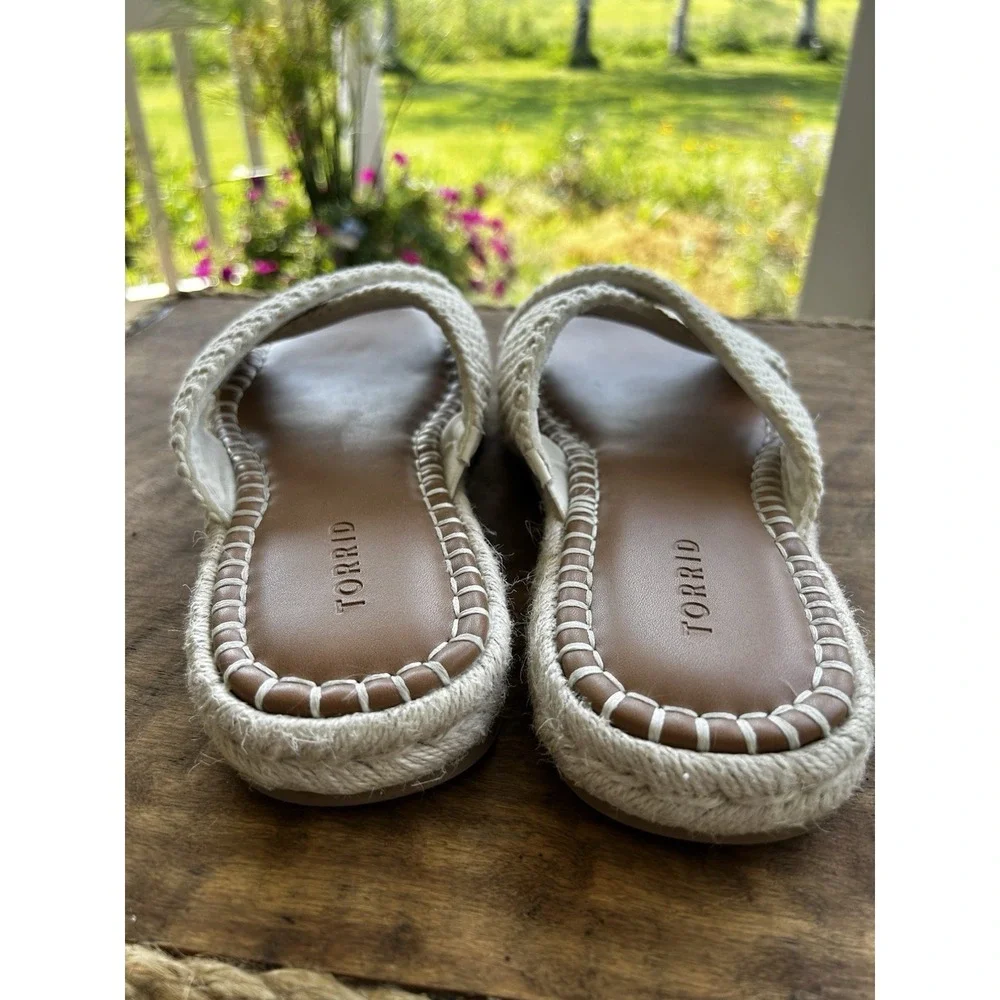 Torrid Women's 9W Ivory Knit Espadrille Platform Slide Sandals Wide Width